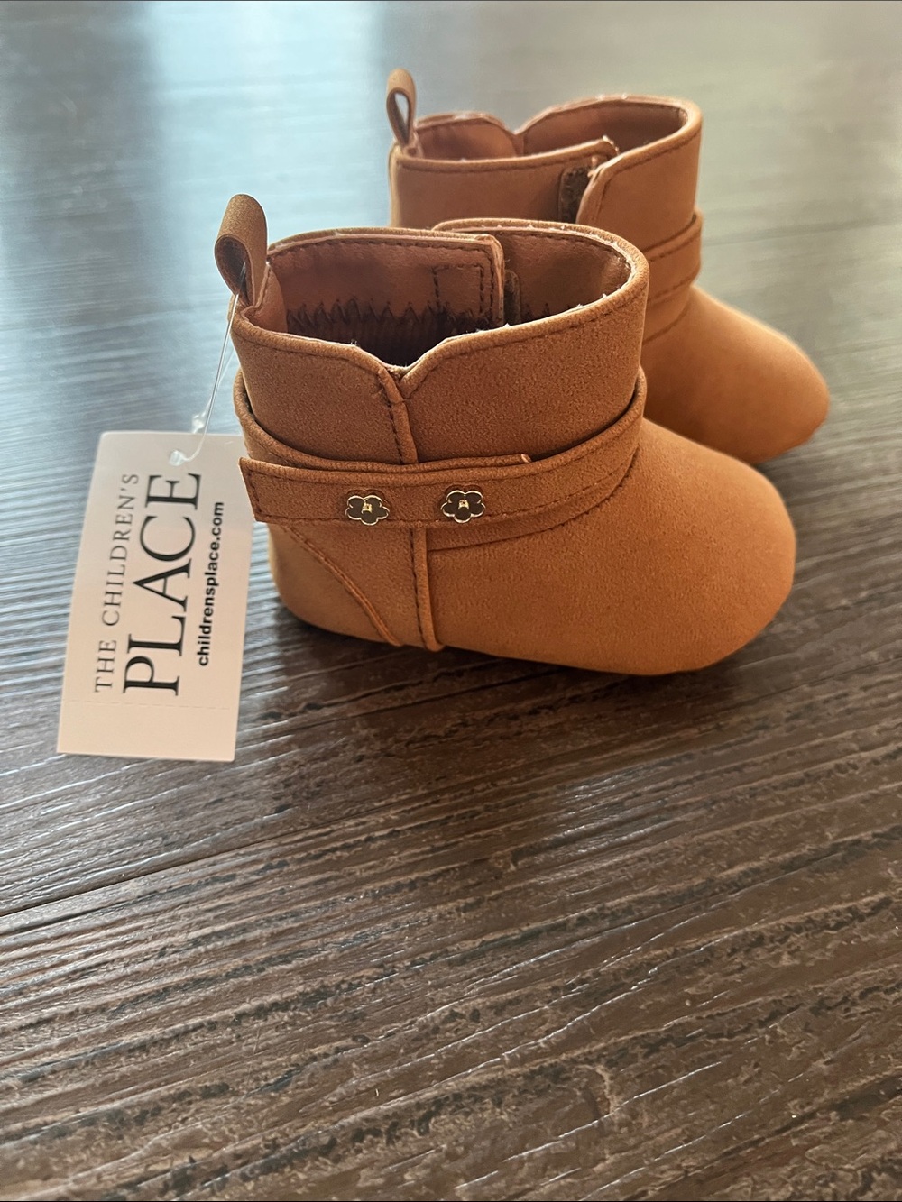 The Children's Place Toddler Brown Suede-Look Ankle Boots with Flower Studs